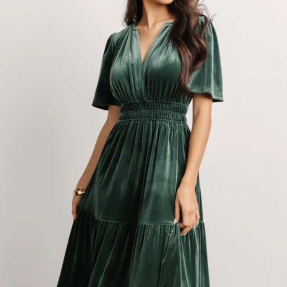 NWT Baltic Born Artemis Velvet Maxi Dress, Deep Lagoon Green color, Size M